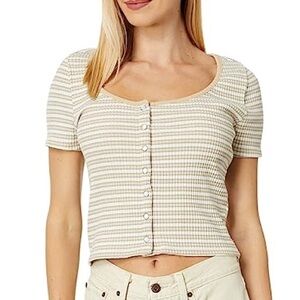 Levi's Women's Britt Cropped Snap-Front Short-Sleeve Top - Pebble Stripe